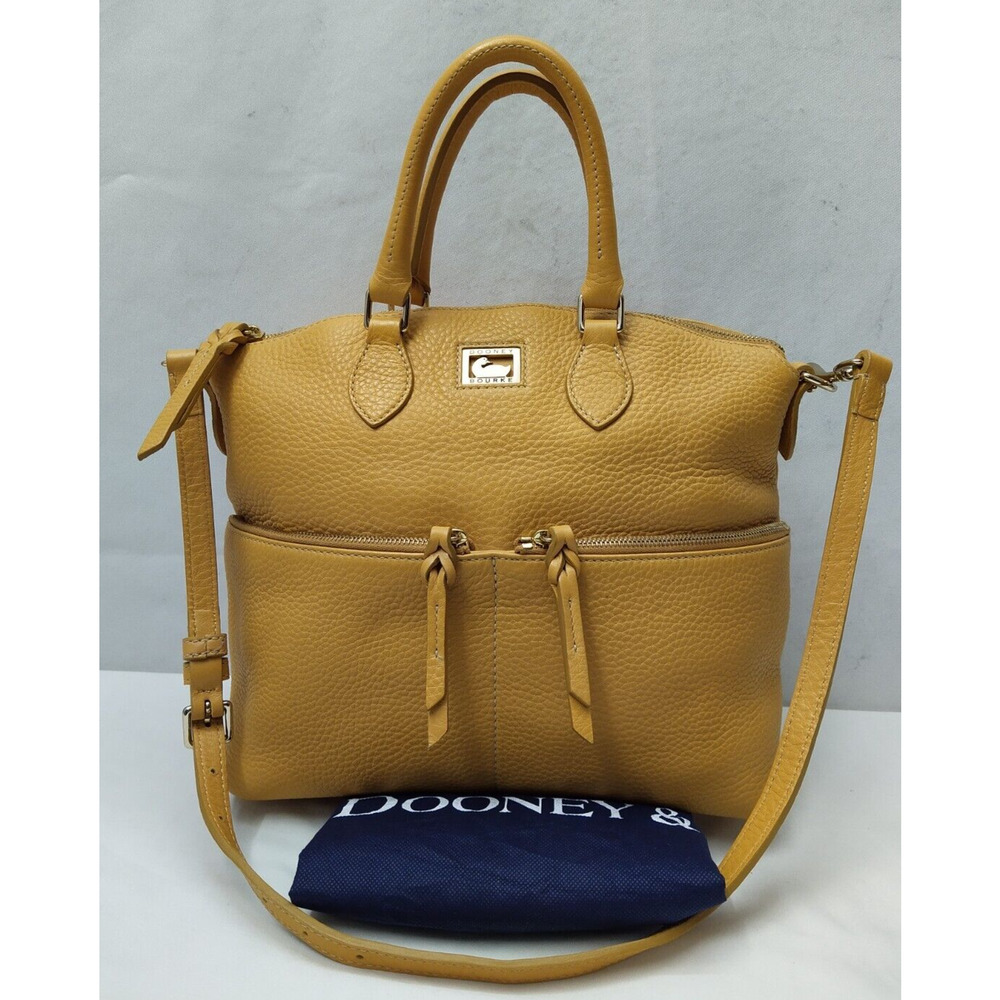 Dooney & Bourke Dillen Yellow Pebbled Leather Double Pocket Satchel Shoulder Bag